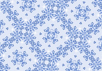 Snowflakes with a watercolor texture. Celebratory background can be used for graphic designs Christmas, invitations and greeting cards, photo frames, posters, winter holidays. Pattern