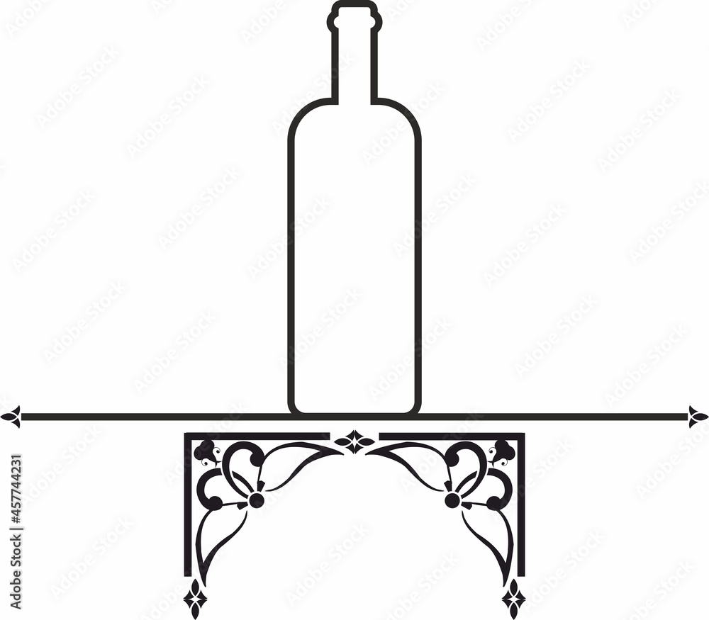 Aufkleber decorative corner and frame pattern with wine bottle and alcohol elements