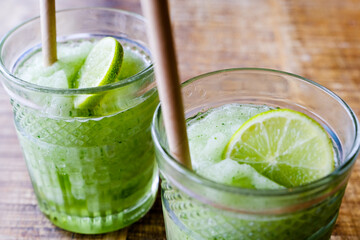 Delicious tropical refreshment with lemon on top