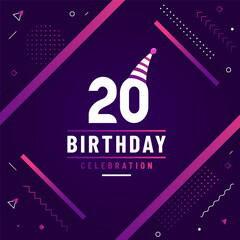 20 years birthday greetings card, 20th birthday celebration background free vector.