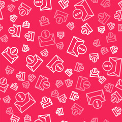White line Envelope icon isolated seamless pattern on red background. Received message concept. New, email incoming message, sms. Mail delivery service. Vector
