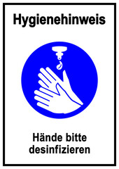 ds341 DiskretionSchild Zeichen (deutsch) Hygienehinweis . Hände bitte desinfizieren . Gebotszeichen - Corona Virus - Druckvorlage DIN A2 A3 A4 - xxl g10741