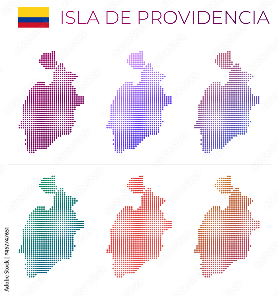 Poster isla de providencia dotted map set. map of isla de providencia in a dotted style. borders of the isl