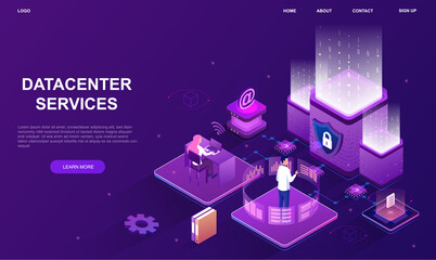 Internet datacenter connection. Remote support, workers with statistics. Checking information, analytics department. Tech repair center hardware. 3d vector illustration isolated on violet background