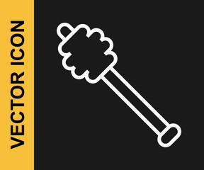 White line Honey dipper stick icon isolated on black background. Honey ladle. Vector