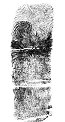 Black fingerprint of the index finger isolated on a white background. Real fingerprint, top view.