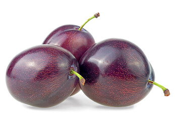 Fresh plum fruits isolated on a white background. Group of plums.