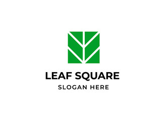 Green leaf in square logo. Herbal nature symbol logotype vector isolated