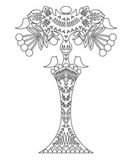 Fantastic forest with birds. Vector coloring book for children and adults. Zen and Doodle.