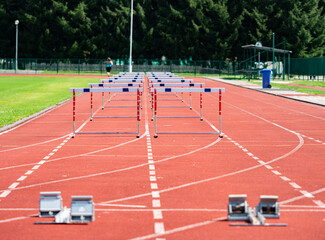 Hurdle on the sprint lane with starting blocks