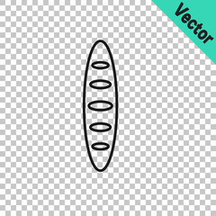Black line French baguette bread icon isolated on transparent background. Vector