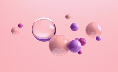 3D render design of floating different size of spheres