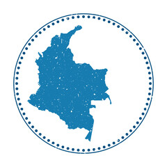 Colombia sticker. Travel rubber stamp with map of country, vector illustration. Can be used as insignia, logotype, label, sticker or badge of the Colombia.