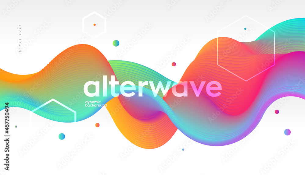 Poster Colorful emitted particles  dynamic wavy element.