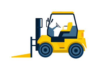 Cargo Loading Machine concept. Construction equipment for transportation of heavy materials. Design element for sticker, cover and icon. Cartoon flat vector illustration isolated on white background