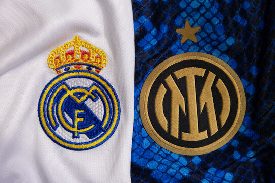 View of  Real Madrid Against The New Inter Mian  Crest on Football Jersey