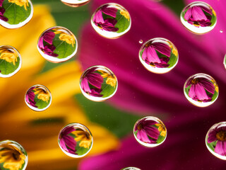 glass with water drops and flower behind it - art macro photography