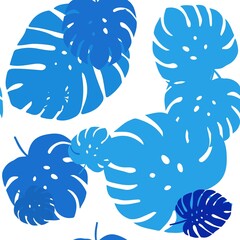 Light BLUE vector seamless elegant pattern with leaves.