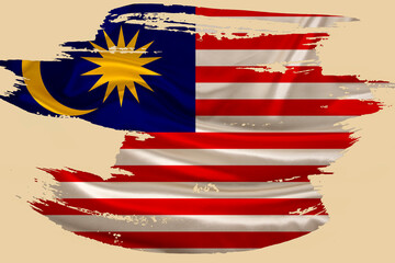creative national grunge flag, brushstroke, Malaysia flag on beige isolated background, concept of...