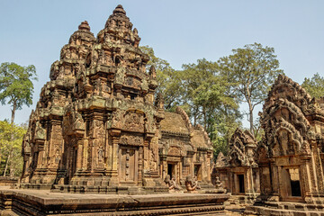 Fototapeta na wymiar old ruins of Banteay Srei temple at Angkor city, Cambodia 