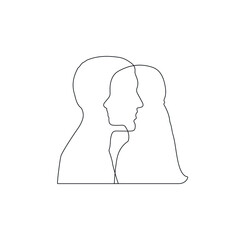 Single one line drawing of couple in kissing moment. Man kiss a girl vector illustration