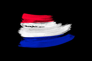 creative national grunge flag, brushstroke flag of Netherlands on black isolated background,...