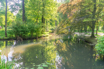 Pond in the Castle Park in Zywiec, Poland.