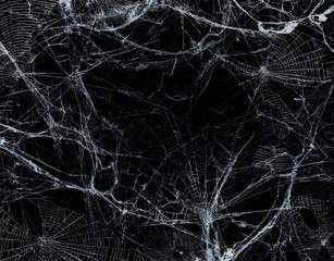 Spiderweb On Black Darkness - Halloween Background - Real Cobweb - 457754605