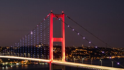 Istanbul Bosphorus Bridge at evening (15th July Martyrs Bridge) Istanbul, Turkey