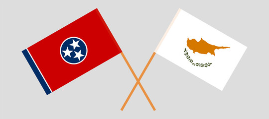 Crossed flags of Cyprus and the State of Tennessee. Official colors. Correct proportion