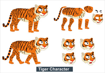 Fototapeta na wymiar Tiger Cartoon Character Set 2d Tiger character for moral story animation and the character best for your animation