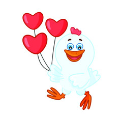Happy smiling white chick in love with heart vector illustration