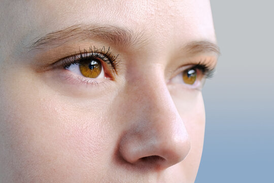 Close Up Part Of The Woman's Face, Girl 20-29 Years Old, Human Eye Looking To The Side, The Concept Of Surveillance, Peeping, Tracking, Vision Examination, Cosmetic Procedures