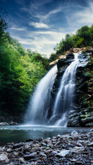 Long exposure waterfalls in Sakarya Turkey, Long Exposure mountain waterfall vertical scene,...