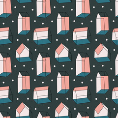 Seamless pattern of cute tiny houses. - 457757427
