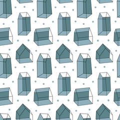 Seamless pattern of cute tiny houses. - 457757438