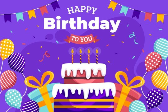 happy birthday you flat  with confetti cake vector design illustration
