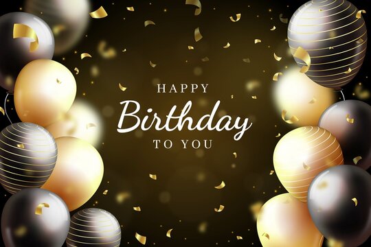 happy birthday background with golden black balloons vector design illustration