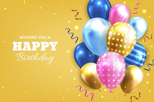 realistic birthday background with balloons vector design illustration