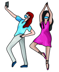 Vector printable character illustration: Young women wearing face masks 