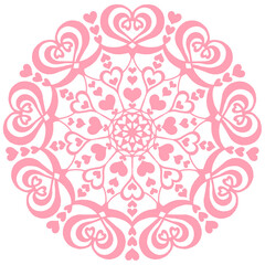 ハートの丸いレース曼荼羅イラスト素材　ピンク／Round heart lace mandala illustration material