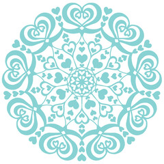 ハートの丸いレース曼荼羅イラスト素材　アクアグリーン