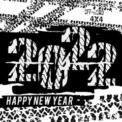 Figures 2022 drawn tire marks. New year banner.