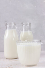 Tasty fresh milk on a white wooden background. a glass of milk. Milk. copy space