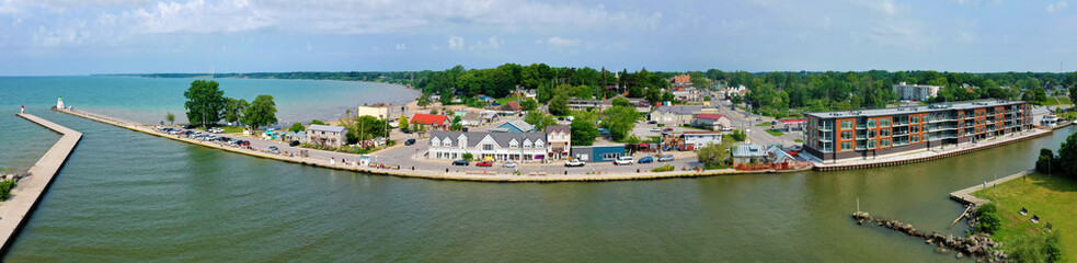 Fototapeta na wymiar Aerial panorama scene of Port Dover, Ontario, Canada waterfront