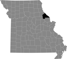 Black highlighted location map of the Pike County inside gray map of the Federal State of Missouri, USA