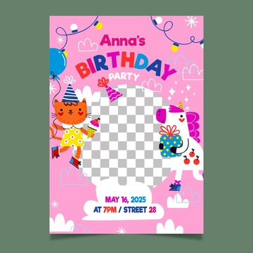girly birthday invitation template vector design illustration