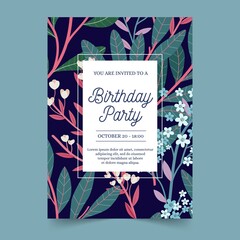 birthday invitation template with frame flowers vector design illustration