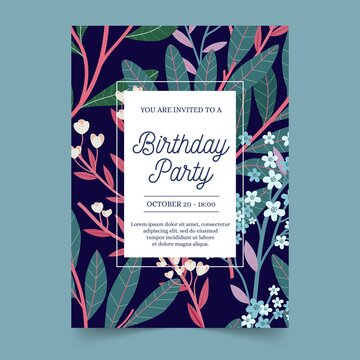 birthday invitation template with frame flowers vector design illustration