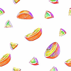 Fruit pattern isolated on a white background. Orange slices vector. Sliced ​​citrus.